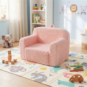 No-Assembly Kids Sofa, Soft Teddy Fleece Foam Couch With Carry Handle & Removable Washable Cover (Pink) (Option: defaulttitle)