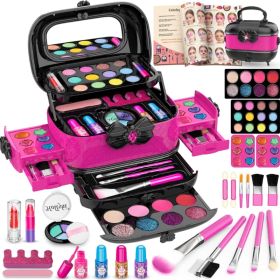 58Pcs Kids Makeup Toys Set, Washable Pretend Makeup Kit For Girls (Option: Pink)