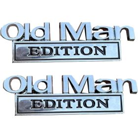 2PCS Old Man Edition 3D Metal Emblem Badge Waterproof & Rustproof Nameplate Sticker (Black & Silver) (Option: Default)