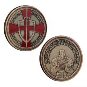 ( 4 Pcs )(Gold) Cross Shield Knight Coin Medal, American Metalcraft Coin (Option: Default)