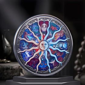 (4 Pieces)Twelve Constellations Sun Moon Challenge Coin Divination Coin, (Option: Default)