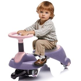 6V Kids Ride On Electric Wiggle Car,Flashing  Shock Absorbing PU Wheels For Effective Floor Protection,Retractable,Steering Wheel Rotates 360,Blu (Option: Purple)