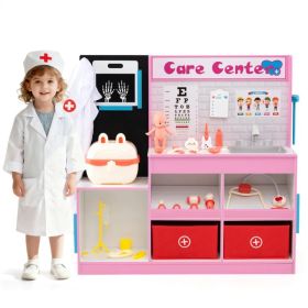 Pink Wooden Doctor Office Playset with X-ray ECG Monitor Sink Height Measurer for Toddlers 3-6 (Option: Default Title)