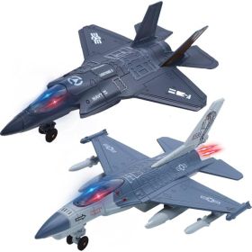 2-Pack Die-Cast Fighter Jet Toys With Lights, Sounds And Pull-Back Action (Option: Blue)