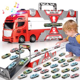 2026  Fire Truck Toys Car With Lights Sounds Music , Transport Truck Toys,Kids Birthday Toys (Option: 2 set)