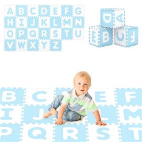 26PCS ABC Alphabet EVA Foam Play Mat, 31.75×31.75×1.02cm BPA-Free Non-Slip Floor Tiles for 10+ Months, Blue+White (Option: Default Title)