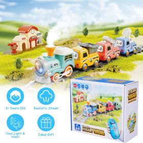 Kids Electric Train Set with Remote - Immersive Play with Authentic Train Sounds, Smoke Effects & Colorful Lights, Magnetic Connection Locomotive (Option: as pic)