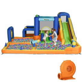 7 in 1 Water Slide w/ Slide Pool Climbing Wall Water Cannon Basketball Hoop Boxing Post Football Stand for 3-8 Years (Option: Multi Color-430x420x720 mm)