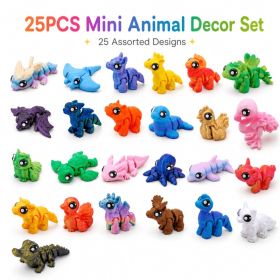 25PCS 3D Printed Mini Animal Figurines, Assorted Designs Colorful Desktop Shelf Decor, Mini Animal Ornaments For Home Party Display (Option: 25 PCS-Mixed Colors)