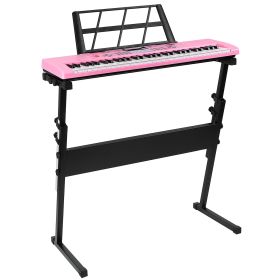 1P 61 Keys Digital Music Electronic Keyboard Electric Musical Piano Instrument Kids Learning Keyboard With Stand Microphone For Beginners (Color: Pink)