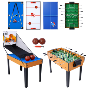 5-in-1 Multi-Game Table - Billiards, Push Hockey  Foosball  Ping Pong, And Basketball Black Blue (Color: Brown)