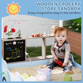 Kids Wooden Sandbox With Canopy With Bench Seats, Bottom Liner, Drawing Board, Planting Boxes For Backyard, Garden, Blue (Option: Color mixing)