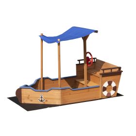 Wooden Sandbox With Storage Platform And Seat For Children Outdoors (Option: Natural wood)