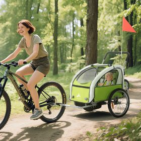 Bike Trailer for Kids 3 In1 Foldable Child Jogger Stroller Baby Stroller Transport Carrier with Shock Absorber System Rubber Tires Adjustable Han (Option: Green-720x220x830 mm)