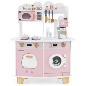 Pink Kids Coffee Kitchen Playset with Microwave Oven Stove for 3+ Years Old (Option: Default Title)