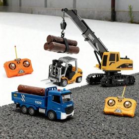 Interactive Remote Control Construction Fleet. All In One Playset With Excavator, Dump Truck, Crane & Forklift, Equipped With Realistic Lights, A (Option: 555 99   689 838A)