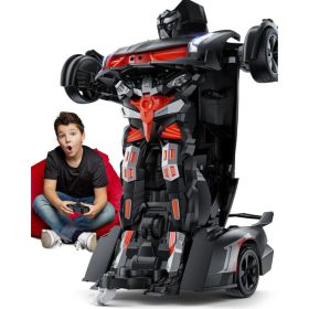 Transform RC Robot Car Toy, Gray Gesture Sensing, Auto Deformation, LED Lights, Sound, 2 Batteries 60 Min Play, Durable ABS (Option: Black)