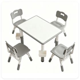Height Adjustable Kids Desk and 4 Chairs Set, Graffiti Wipeable Tabletop Toddler Activity Table with Storage Baskets (Option: Default Title)