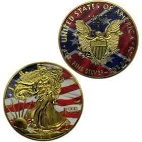 ( 4 Pcs )2018 US Flag Background Painted Gold Statue Of Liberty Gilded Commemorative Coin (Option: Default)