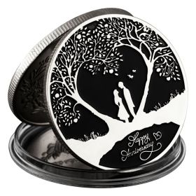 (4PCS)Happy Anniversary Commemorative Coin Gold Plated Silver Plated Relief Love Happiness Collection Lucky Gift (Option: Default)