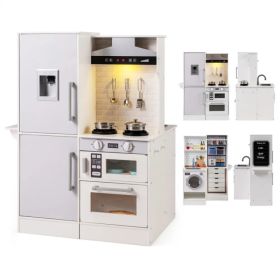 White Dual-Sided Kids Play Kitchen with Water Dispenser and Range Hood for 3+ Years Old (Option: Default Title)