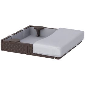 Kids Sandbox with Cover, 4 Corner Seats, Bottom Liner for Backyard, Garden, Outdoor, 47" x 47" x 9", Dark Brown (Option: Brown-650x440x305 mm)
