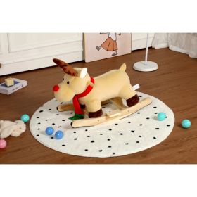 Kids Ride-On Rocking Horse Toy with Lullaby Song,Moose Rocking Toy with Hand Puppets and Safety Belt For Children 1-3 Years,Soft Plush Fabric,Apr (Option: Default Title)
