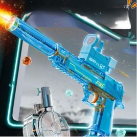Black And Blue Desert Eagle Linkage Electric Water Gun With Flame Backlight Effect, Suitable For Summer Water Activities, Super Fun (Color: Blue)