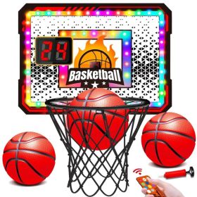 Basketball Hoop Indoor  Light Up Basketball Hoops With 6 Color LED Lighting, Remote Controller, Scoreboard & 3 Balls, Over The Door Basketballs G (Option: Red)