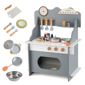 Gray Wooden Toddler Play Kitchen With Sink & Accessories, Safe Gift For Kids 3+ (Option: defaulttitle)