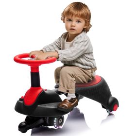 6V Kids Ride On Electric Wiggle Car,Flashing  Shock Absorbing PU Wheels For Effective Floor Protection,Retractable,Steering Wheel Rotates 360,Blu (Option: Red)