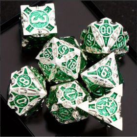 RULE DICE DND Metal Dice Set, D&D Dungeons And Dragons Dice, Cool Large Weighted 7 Die Green Metal DND Dice Set, (Option: Default)