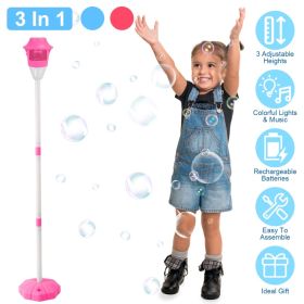 1Pc 3 In 1 Standing Bubble Machine With Colorful Lights And Music Rechargeable Bubble Maker Stand With 2 Modes 3 Adjustable Height For Party Wedd (Option: 1Pc-Pink)