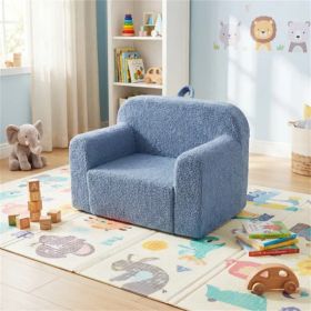 No-Assembly Kids Sofa, Soft Teddy Fleece Foam Couch With Carry Handle & Removable Washable Cover (Blue) (Option: defaulttitle)