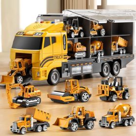 Kids Boys Construction Truck Vehicle Toy Set With Play Mat And Die Cast Toy Car, Transport Carrier Truck For Kids (Option: Yellow)
