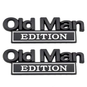 2PCS Old Man Edition 3D Metal Emblem Badge Waterproof & Rustproof Nameplate Sticker (Black White) (Option: Default)