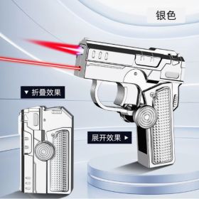 (silvery)Portable Butane Multifunctional Folding Dual Form Decompression Gyro Gun Lighter With Creative Deformation And Windproof Red Flame (Option: Default)