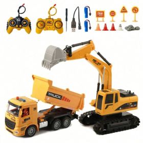 RC Dump Truck And Excavator Set, 2 In 1 Remote Control Construction Vehicles With Realistic Sounds And Lights, Perfect Holiday Gift, Toy Cars, Ou (Option: 689 959A)