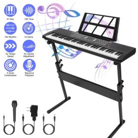 61-Key Multifunctional Piano Toy, 100 Tones & Rhythms with Microphone, Recording Function & Sheet Music Stand, Educational Keyboard for Kids Begi (Option: Black)
