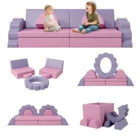 10PCS Kids Couch For Playroom, Baby Climbing And Crawl Foam Play Set, Foam Climbing Blocks Convertible Sofa ,Kids Play Couch, Indoor Climbing Str (Color: Pink)