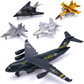 5-Pack Die-Cast Military Airplane Toy Set With Lights, Sounds And Pull-Back Action (Option: Multicolor)