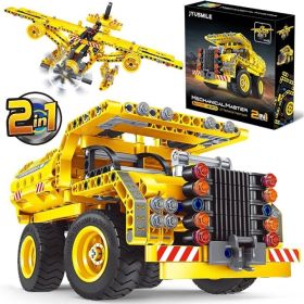 2-in-1 Truck And Airplane STEM Building Kit, Piece DIY Take-Apart Engineering Construction Toy For Kids Ages (Option: Yellow)