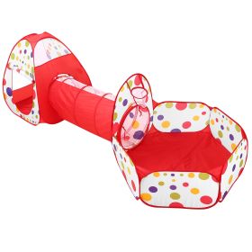 1Pc 3 In 1 Child Crawl Tunnel Tent Kids Play Tent With Storage Bag For Indoor Outdoor Travel Balls Not Included (Color: Red)