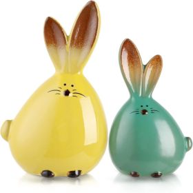 2Pcs Ceramic Rabbit Figurines, Bunny Statue Tabletop Decorations, Cute Animal Sculpture Ornaments For Home Office Desktop, Party Gift, Mixed Colo (Option: 2PCS)