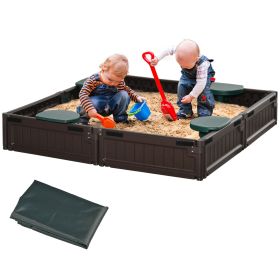 Kids Outdoor Sandbox with Cover Garden Bed, Easy Assembly for Backyard, Brown, 48.5" x 48.5" x 8.25" (Option: Brown-660x385x230 mm)
