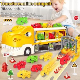 Dinosaur-shaped Children's Catapult Track Storage Toy, Randomly Includes A Dinosaur Car, Road Signs, And Roadblocks. (Option: Random)