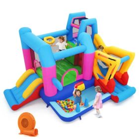 Kids Inflatable Castle,Excavator-Themed Inflatable Bounce House, Multi-Play Features With Slide, Ball Pit & Blower (Multi-color) (Option: defaulttitle)