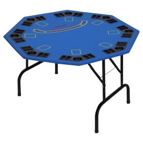 Poker Table Foldable, 47" Octagon Blackjack Poker Game Table for 8 Players with Cup Holders and Chips Tray, Blue Felt (Option: Blue-1240x1240x90 mm)