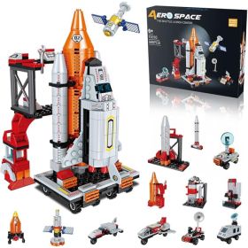 12-in-1 STEM Space Exploration Shuttle Building Kit With Transport Rocket, Launcher And 566 Pieces (Option: Multicolor)