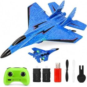 RC Plane Gyro Glider With LED Lights, Easy-to-Fly Remote Control Airplane With 2 Batteries For Kids (Option: Blue)